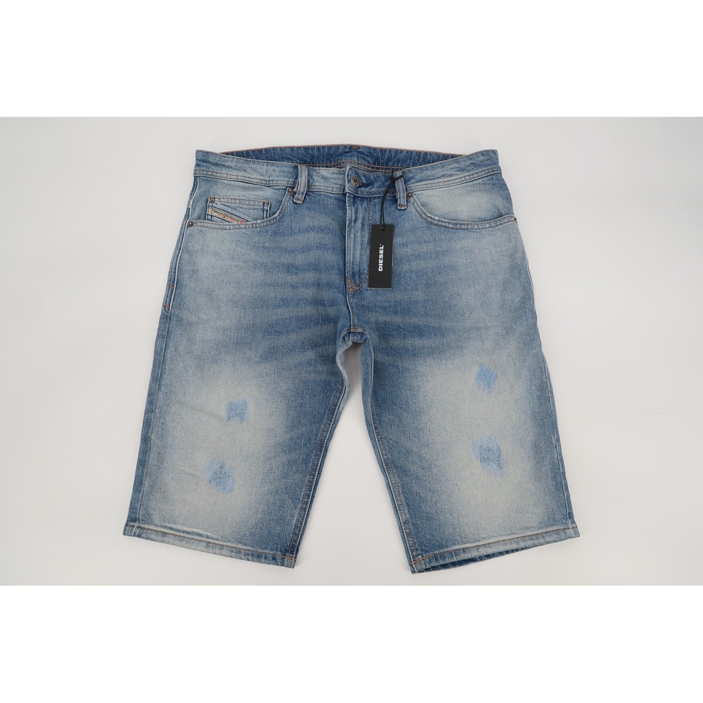 Diesel Thashort Denim Shorts Mens 34 Light Blue Distressed Patch Stretch New